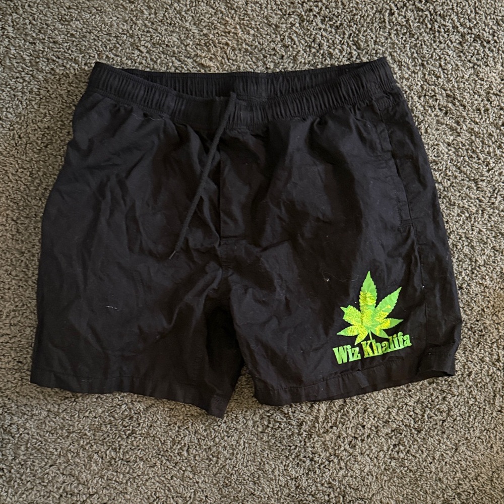 Black Wiz Khalifa Shorts with Green Leaf Design RARE